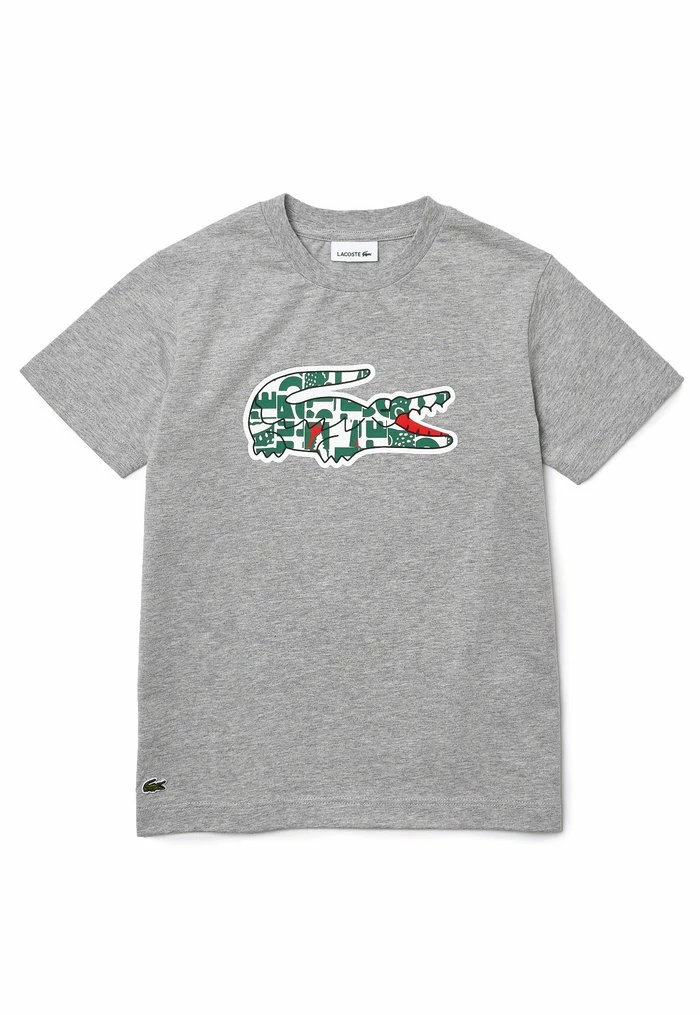 Lacoste T-shirt Imprimé - Gris Chine Blanc Vert 1 Lacoste T-shirt Imprimé - Gris Chine Blanc Vert