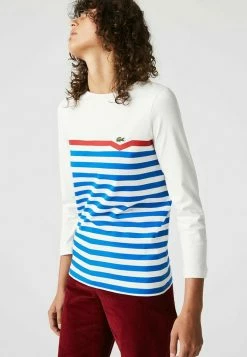 Lacoste T-shirt à Manches Longues - Blanc / Bleu / Rouge