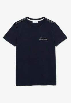 LACOSTE FEMME - T-shirt Imprimé - Bleu Marine Blanc