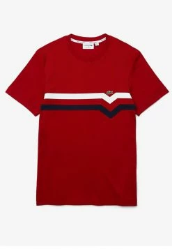 Lacoste T-shirt Imprimé - Rouge / Blanc / Bleu Marine -Lacoste Soldes Magasin 3119f4154f3d4fb2b82fc0c810674f57