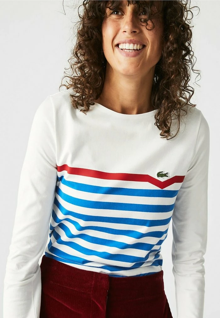 Lacoste T-shirt à Manches Longues - Blanc / Bleu / Rouge 4 Lacoste T-shirt à Manches Longues - Blanc / Bleu / Rouge – Image 4