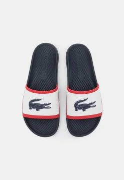 Lacoste CROCO SLIDE - Sandales De Bain - White/navy/red -Lacoste Soldes Magasin 4eebfd8b64eb446489026a9746e91032