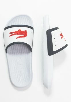 Lacoste CROCO SLIDE - Sandales De Bain - White/navy/red -Lacoste Soldes Magasin 50ee8aa1eaf945d88f8ba51d31a25124