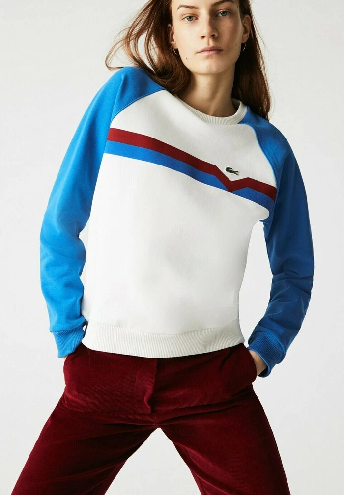 Lacoste Sweatshirt - Blanc / Bleu / Rouge 1 Lacoste Sweatshirt - Blanc / Bleu / Rouge