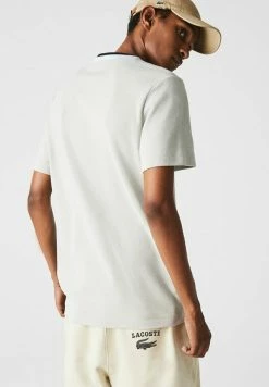 Lacoste T-shirt Basique - Blanc Beige Bleu Clair -Lacoste Soldes Magasin 6471bed1c835405397ed82452344ea34