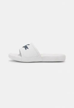 Lacoste SLIDE UNISEX - Sandales De Bain - White/dark Blue
