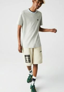 Lacoste T-shirt Basique - Blanc Beige Bleu Clair -Lacoste Soldes Magasin 772c152335f84e02b8257f2d32674637