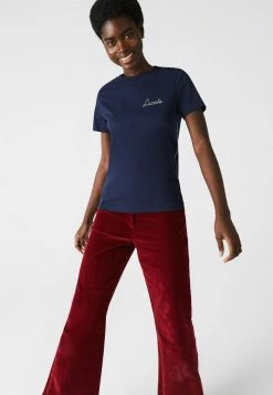 LACOSTE FEMME - T-shirt Imprimé - Bleu Marine Blanc -Lacoste Soldes Magasin 84d95e52adb9438bb381922c0b5ee56f