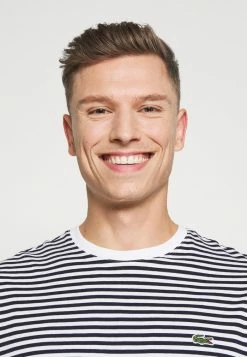 Lacoste T-shirt Basique - White/navy Blue -Lacoste Soldes Magasin c81e3fdec4b444b28406a8bab46abc5d