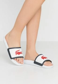 Lacoste CROCO SLIDE - Sandales De Bain - White/navy/red