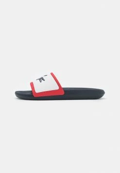 Lacoste CROCO SLIDE - Sandales De Bain - White/navy/red