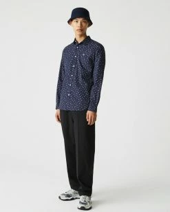 Lacoste LANGE MOUW - Chemise - Bleu Marine / Blanc