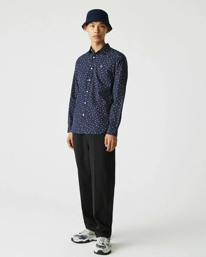 Lacoste LANGE MOUW - Chemise - Bleu Marine / Blanc 1 Lacoste LANGE MOUW - Chemise - Bleu Marine / Blanc